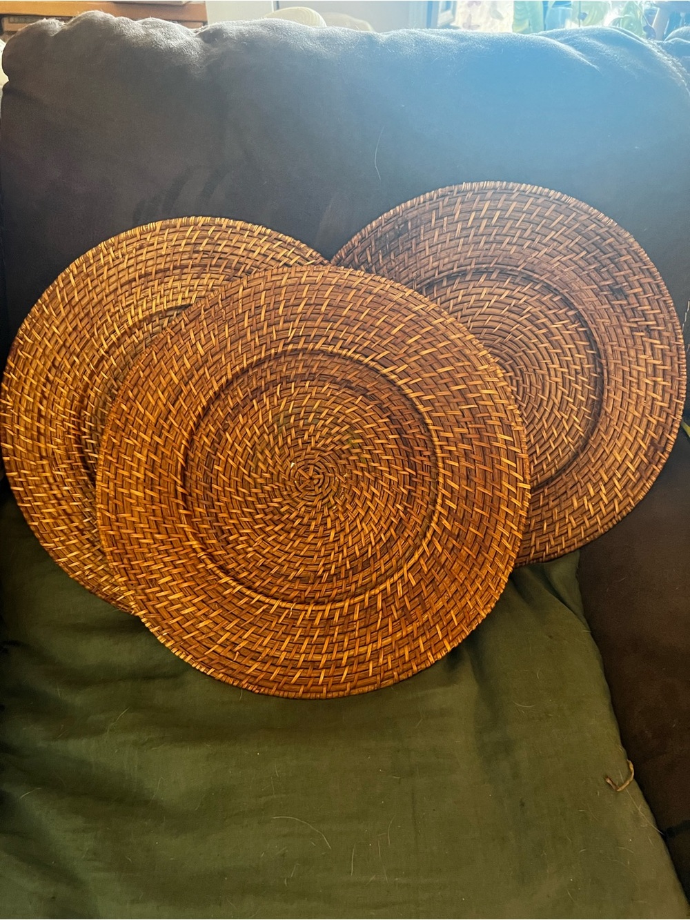 Woven Rattan Round Charger Plates - Set of 3 in Natural Brown